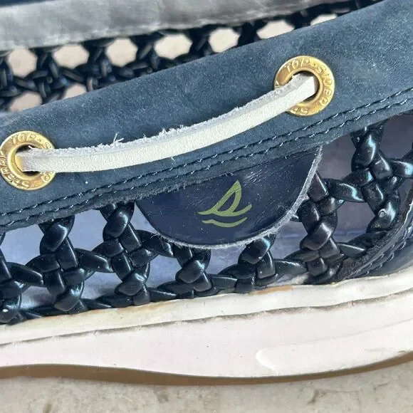 Sperry Topsider Boat Shoes Womens 7.5 Navy Blue Open Weave Leather - Picture 5 of 10